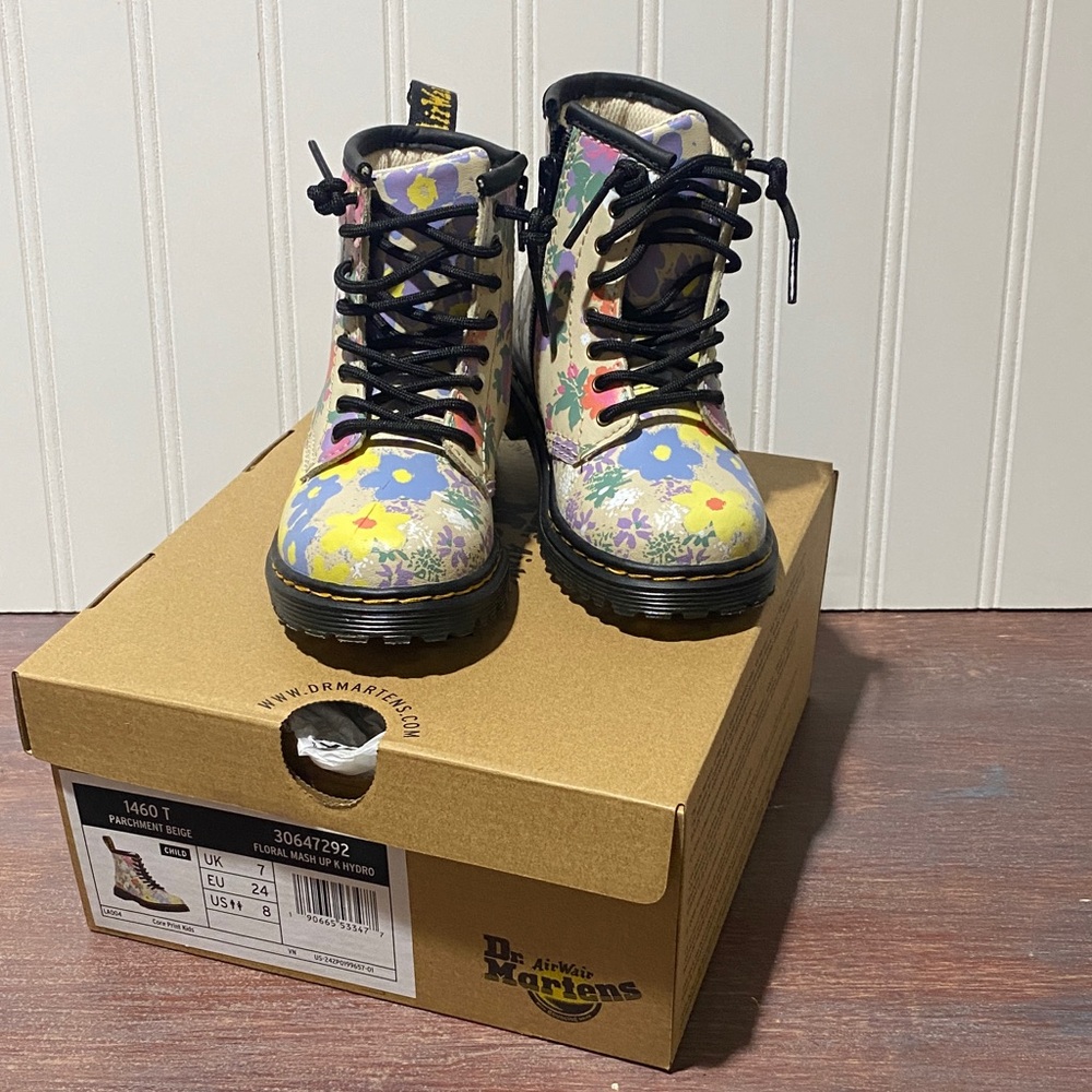 Dr. Martens Multicolor Floral Mashup K Hydro Boots Toddler Girl Size 8